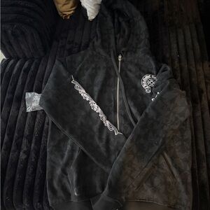 Black Graphic Zip-Up Hoodie